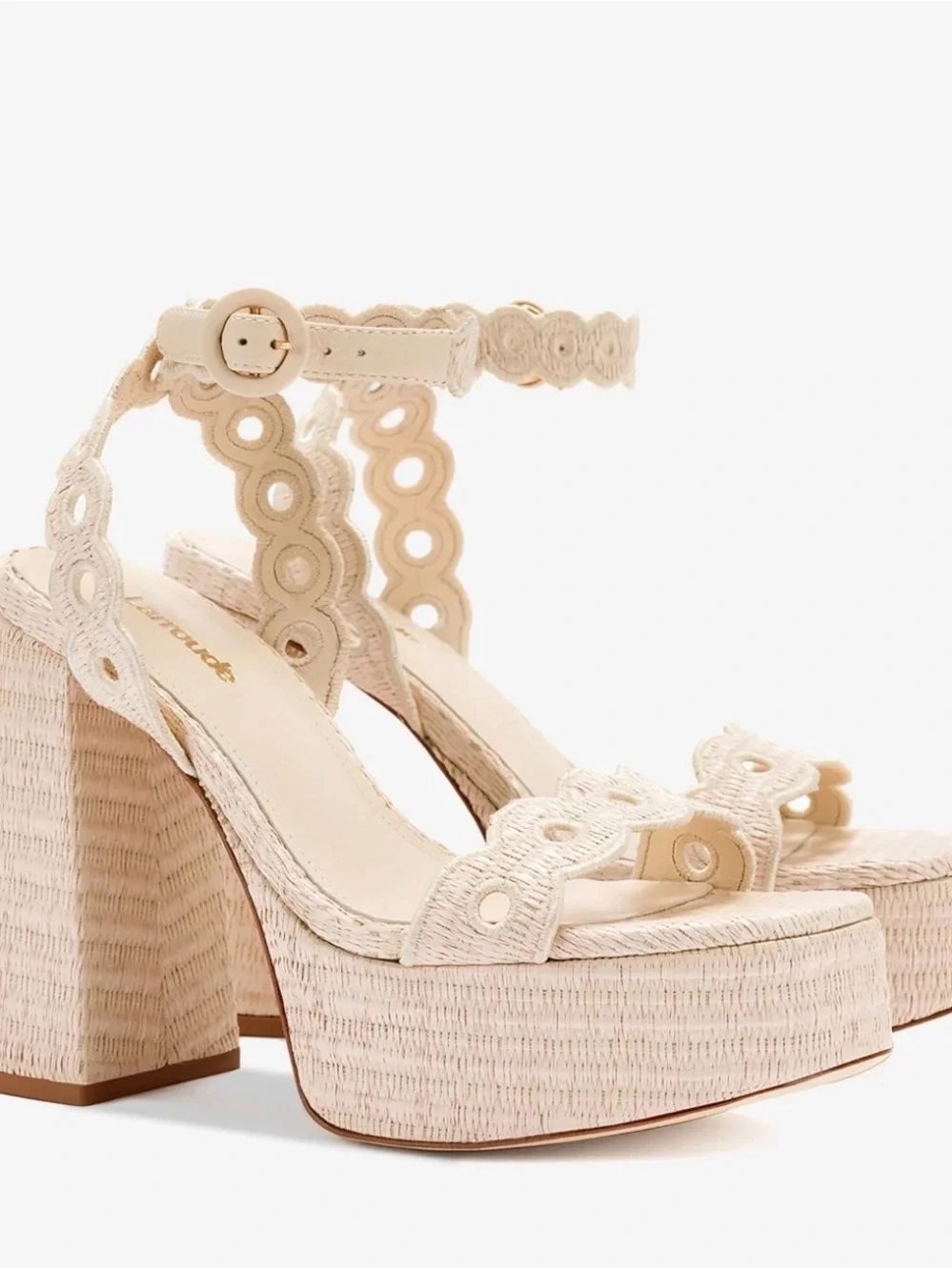 Larroude Dolly Broderie Sandal In Natural Raffia